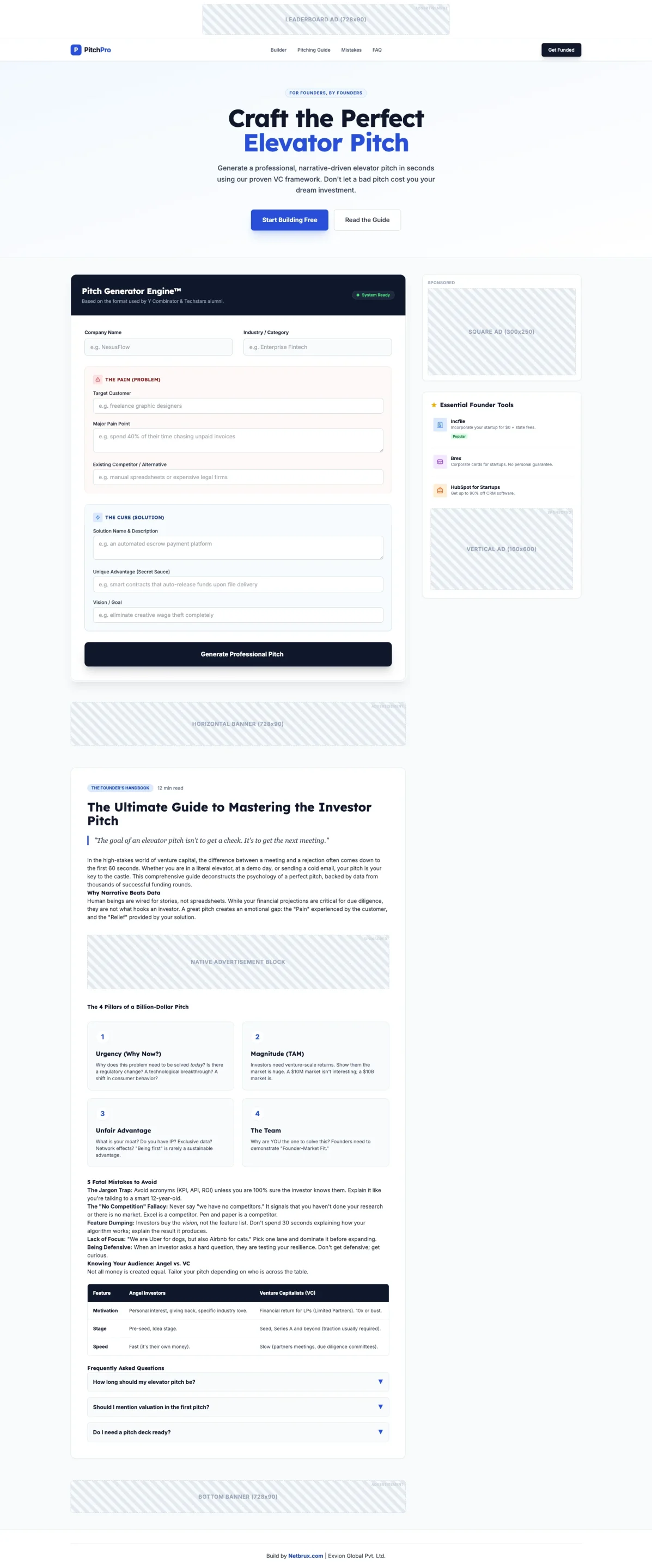 Startup Elevator Pitch Builder Resell Rights