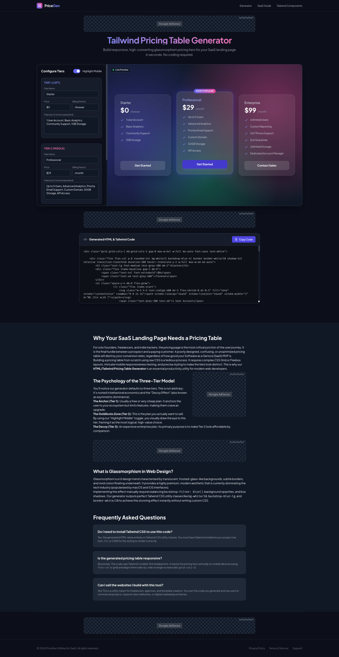 Tailwind Pricing Table Generator
